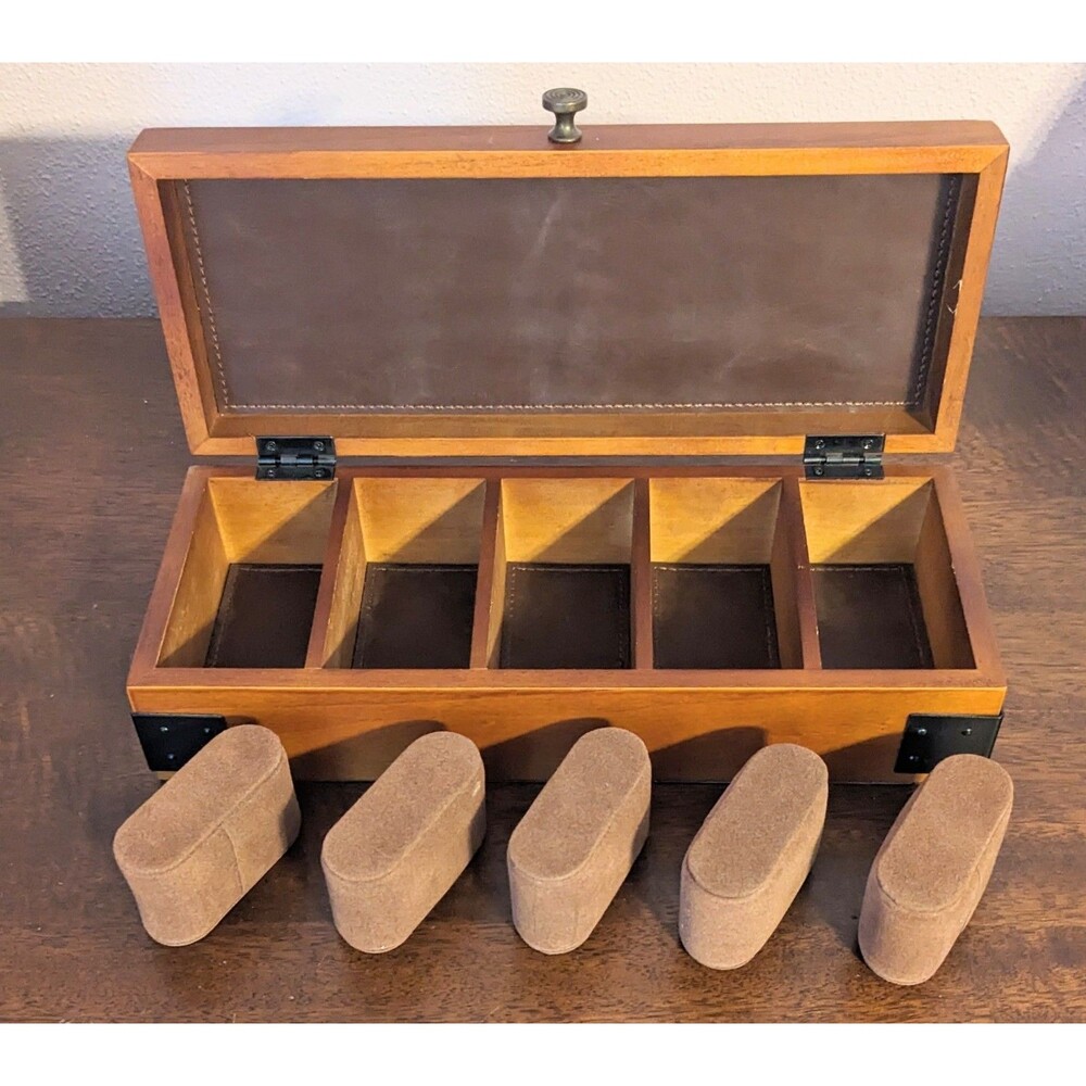 Wood Watch Storage Organizer Box 5 Slots Removable Pillows Faux Leather Lining